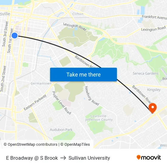 E Broadway @ S Brook to Sullivan University map