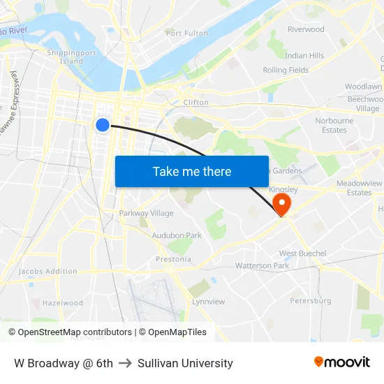 W Broadway @ 6th to Sullivan University map