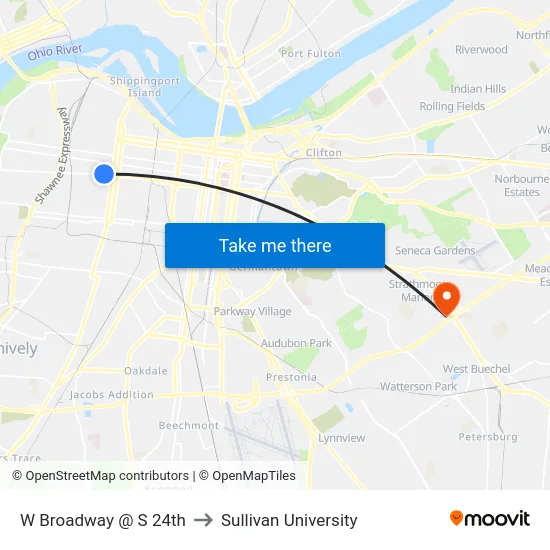 W Broadway @ S 24th to Sullivan University map