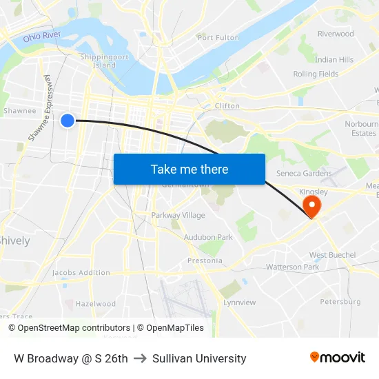 W Broadway @ S 26th to Sullivan University map