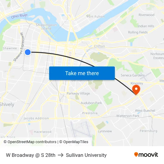 W Broadway @ S 28th to Sullivan University map