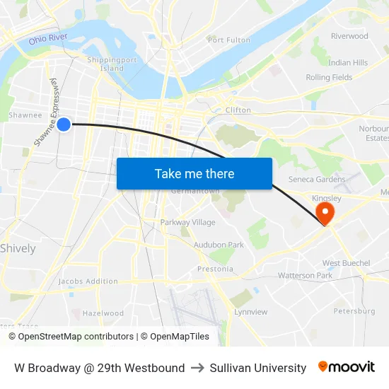W Broadway @ 29th Westbound to Sullivan University map