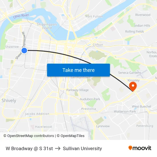 W Broadway @ S 31st to Sullivan University map