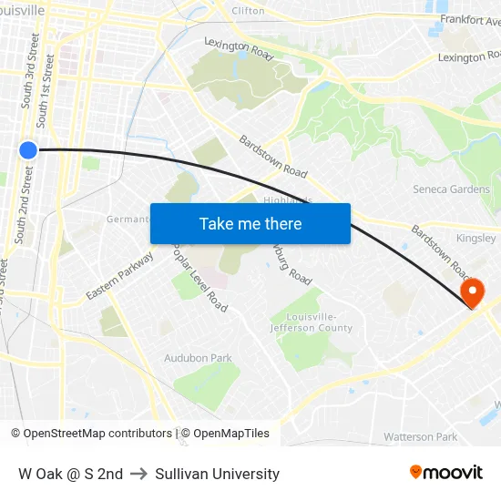 W Oak @ S 2nd to Sullivan University map