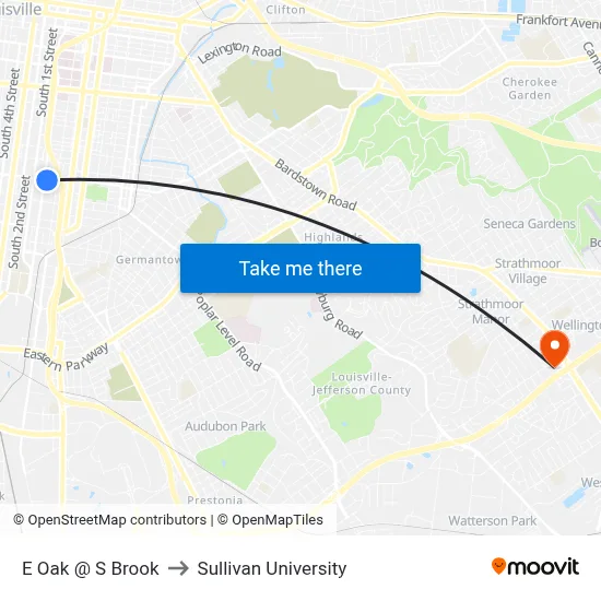 E Oak @ S Brook to Sullivan University map