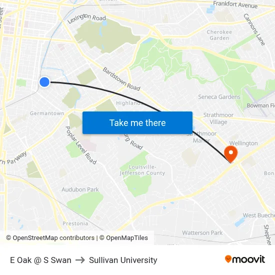 E Oak @ S Swan to Sullivan University map