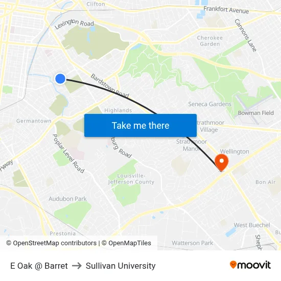E Oak @ Barret to Sullivan University map