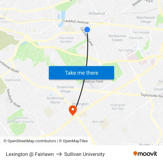 Lexington @ Fairlawn to Sullivan University map