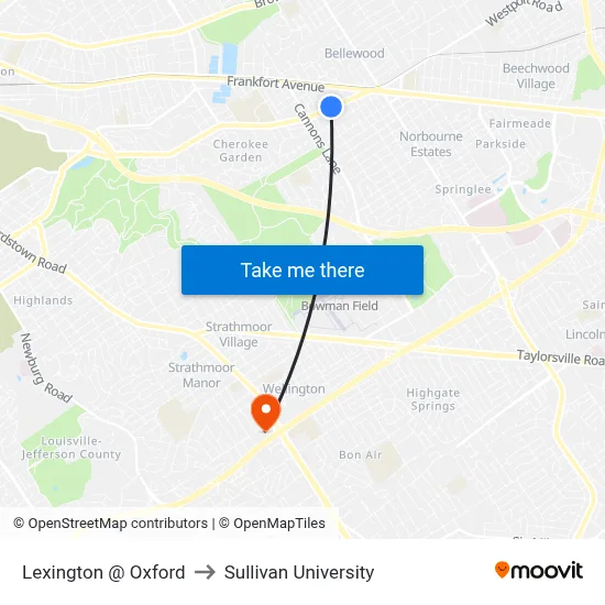 Lexington @ Oxford to Sullivan University map
