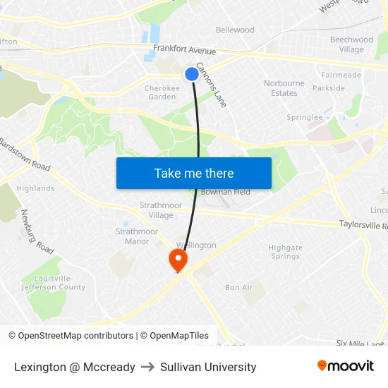 Lexington @ Mccready to Sullivan University map
