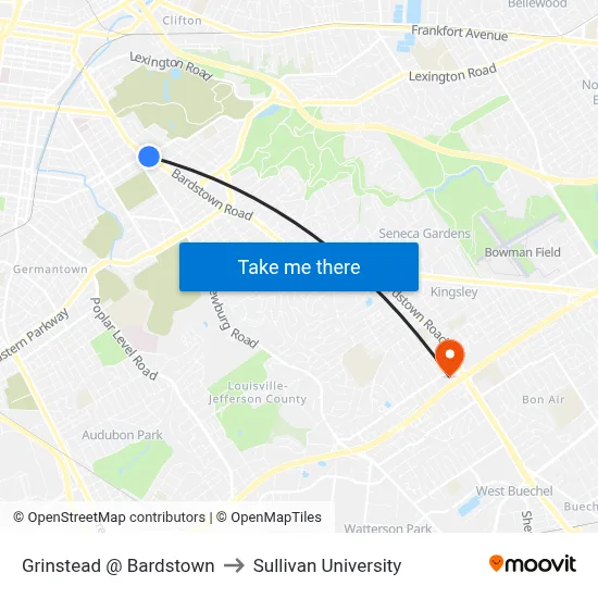 Grinstead @ Bardstown to Sullivan University map