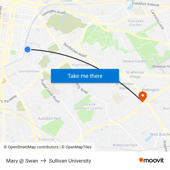 Mary @ Swan to Sullivan University map