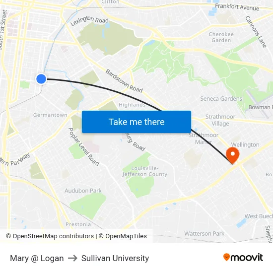 Mary @ Logan to Sullivan University map