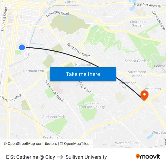 E St Catherine @ Clay to Sullivan University map