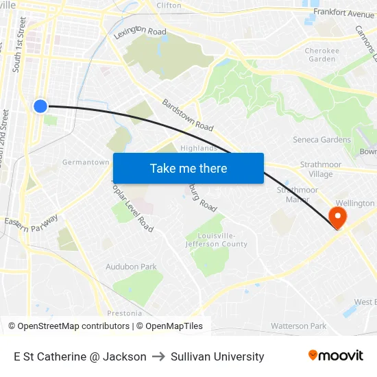 E St Catherine @ Jackson to Sullivan University map