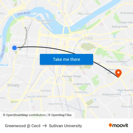 Greenwood @ Cecil to Sullivan University map