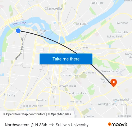 Northwestern @ N 38th to Sullivan University map