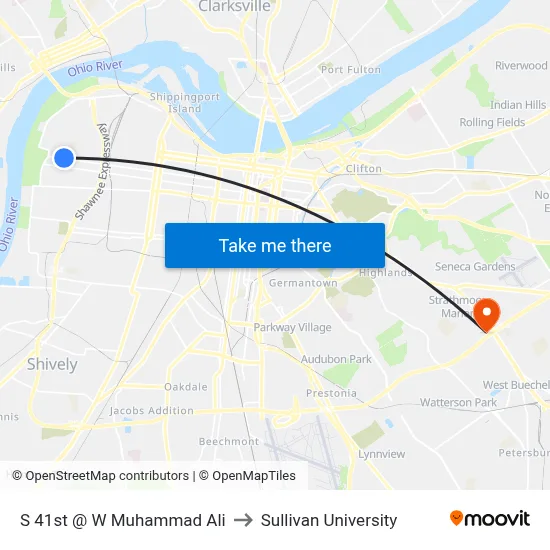 S 41st @ W Muhammad Ali to Sullivan University map