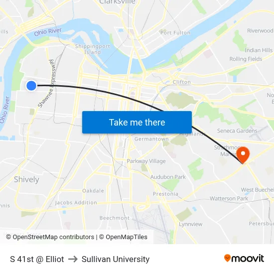 S 41st @  Elliot to Sullivan University map
