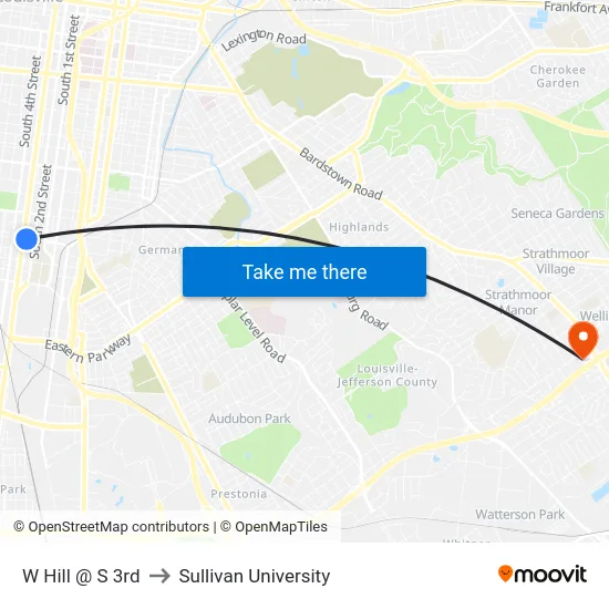 W Hill @ S 3rd to Sullivan University map