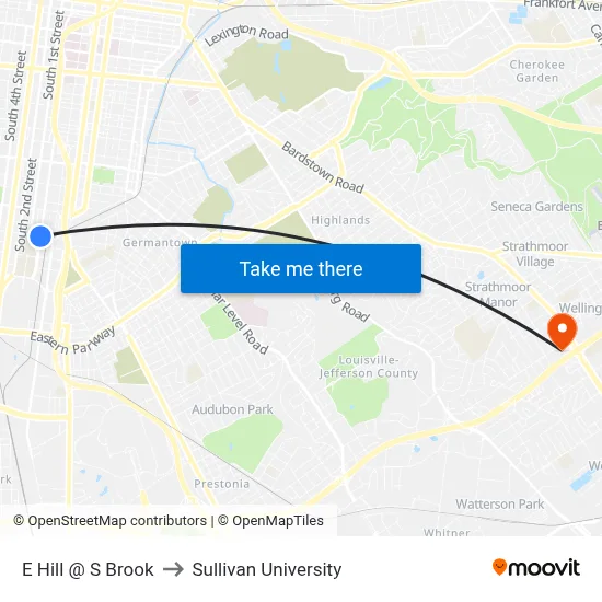 E Hill @ S Brook to Sullivan University map