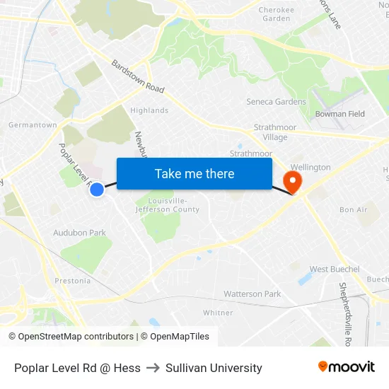 Poplar Level Rd @ Hess to Sullivan University map