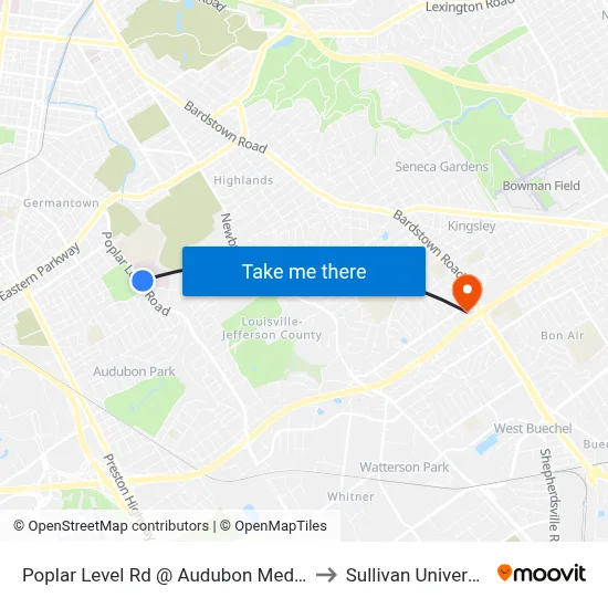 Poplar Level Rd @ Audubon Medical to Sullivan University map