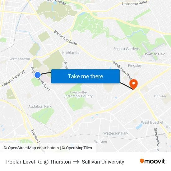 Poplar Level Rd @ Thurston to Sullivan University map