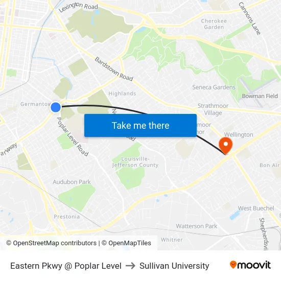Eastern Pkwy @ Poplar Level to Sullivan University map