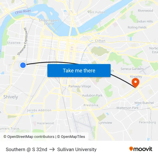 Southern @  S 32nd to Sullivan University map