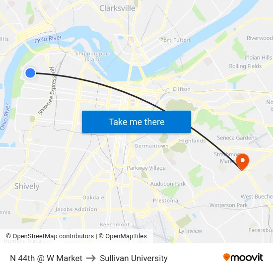 N 44th @ W Market to Sullivan University map
