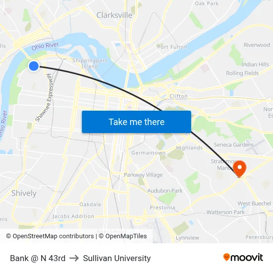 Bank @ N 43rd to Sullivan University map