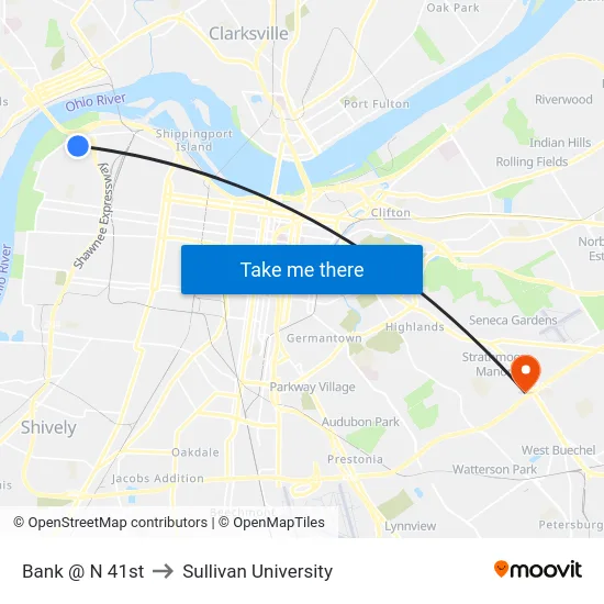 Bank @ N 41st to Sullivan University map