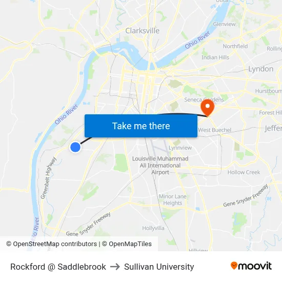 Rockford @ Saddlebrook to Sullivan University map