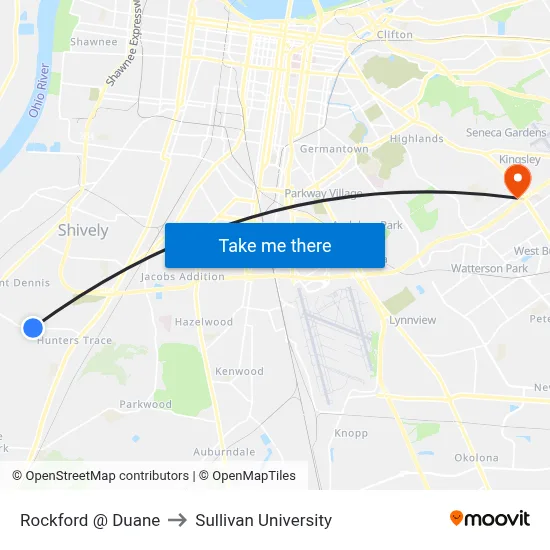 Rockford @ Duane to Sullivan University map