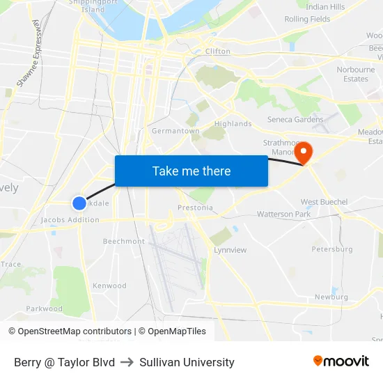 Berry @ Taylor Blvd to Sullivan University map