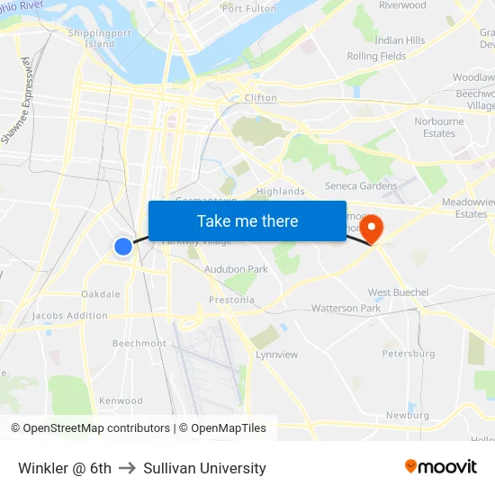 Winkler @ 6th to Sullivan University map