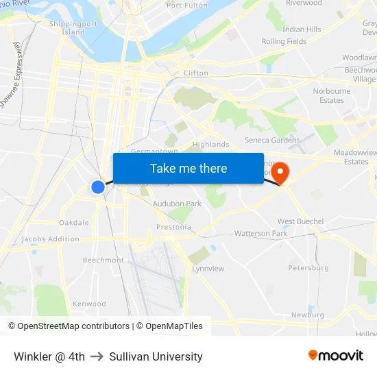 Winkler @ 4th to Sullivan University map