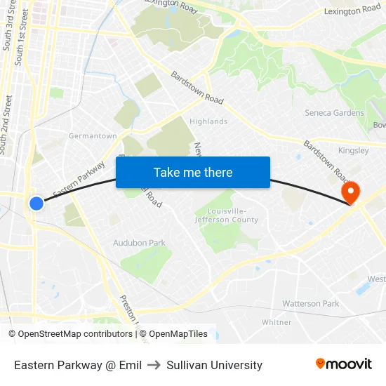 Eastern Parkway @ Emil to Sullivan University map