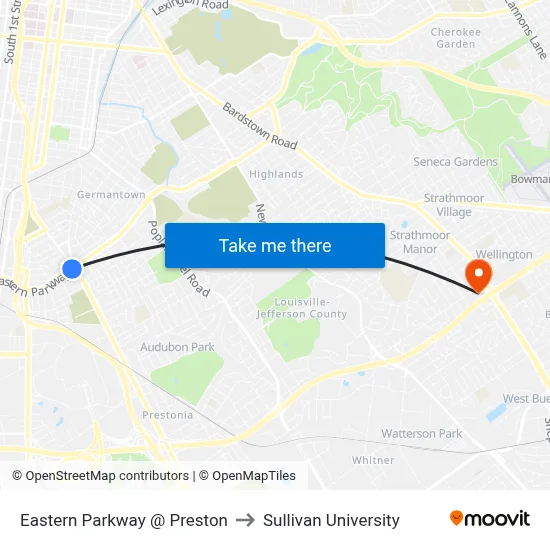 Eastern Parkway @ Preston to Sullivan University map