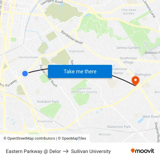 Eastern Parkway @ Delor to Sullivan University map