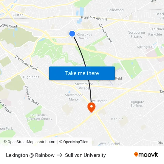 Lexington @ Rainbow to Sullivan University map