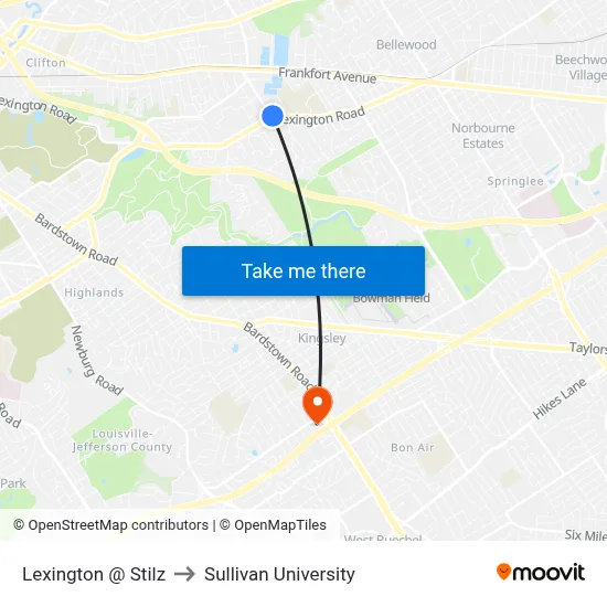 Lexington @ Stilz to Sullivan University map