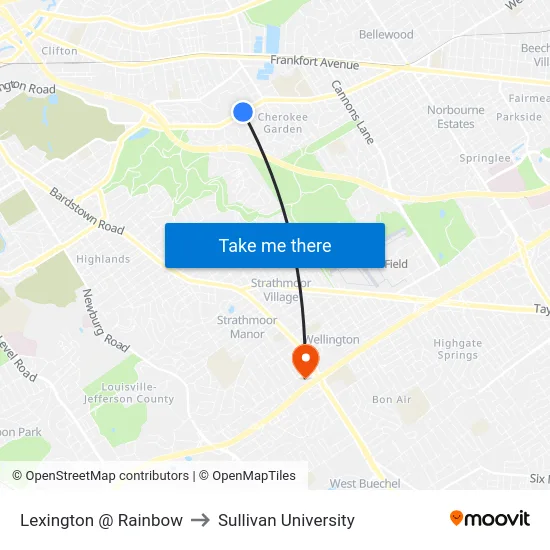 Lexington @ Rainbow to Sullivan University map