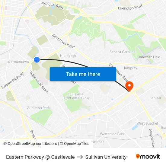 Eastern Parkway @ Castlevale to Sullivan University map