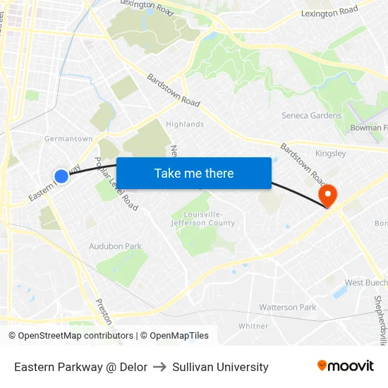 Eastern Parkway @ Delor to Sullivan University map