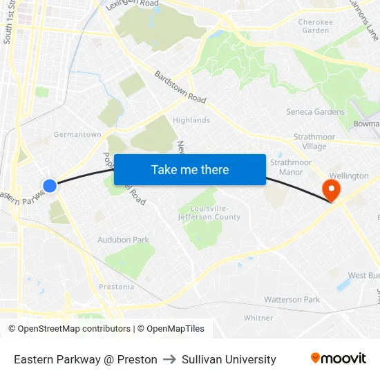 Eastern Parkway @ Preston to Sullivan University map