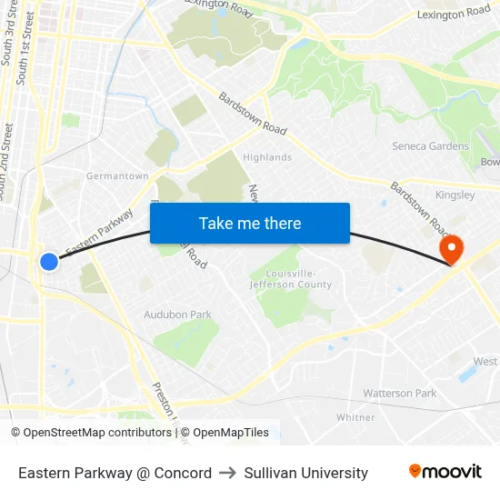 Eastern Parkway @ Concord to Sullivan University map