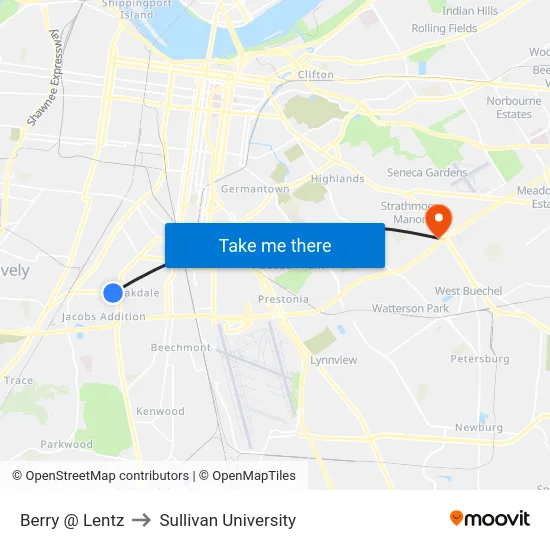 Berry @ Lentz to Sullivan University map