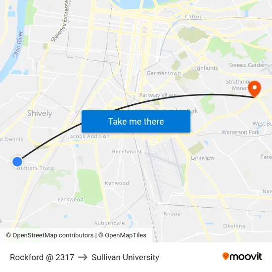 Rockford @ 2317 to Sullivan University map